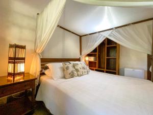 a bedroom with a white bed with a canopy at Pousada Vila Serrano in Lençóis