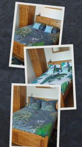 four pictures of a bedroom with two bunk beds at Chez Ti Roland et Josie in Le Tampon