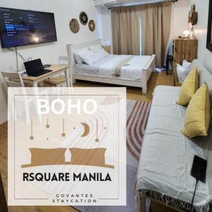 Ένα ή περισσότερα κρεβάτια σε δωμάτιο στο Boho Rsquare Manila - with Pool Access
