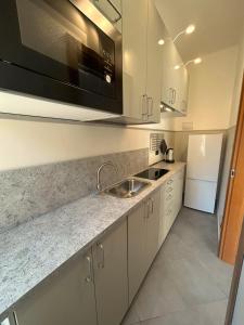 una cucina con lavello e microonde di Riviera Comfort Homes a Sanremo Altre 3 foto