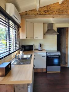 Kuchyň nebo kuchyňský kout v ubytování Rustig gelegen chalet Solvo met terras aan het water