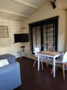 TV a/nebo společenská místnost v ubytování Rustig gelegen chalet Solvo met terras aan het water