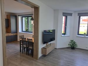 Televízia a/alebo spoločenská miestnosť v ubytovaní Apartmány Lucie