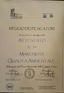 Certifikát, hodnocení, plakát nebo jiný dokument vystavený v ubytování Rifugio dei Pescatori