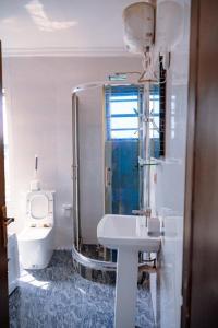 une salle de bain avec toilettes, lavabo et douche dans l'établissement Graceland Residence, à Aja