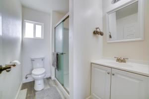 a bathroom with a toilet and a sink and a mirror at Renovated Hawthorne Apartment By Museums and Dining! in Hawthorne +16 photos