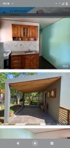 - deux photos d'une cuisine et d'un salon dans l'établissement Cabañas La Mimi, à Villa Anizacate