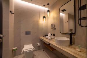 乔治敦Aiden by Best Western Georgetown Guyana的带水槽、马桶和镜子的浴室 更多37张照片
