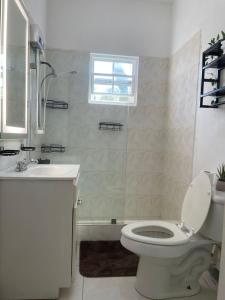 un bagno bianco con un water e un lavandino di Weekendz- Cozy 2BRD Suite a Port Antonio