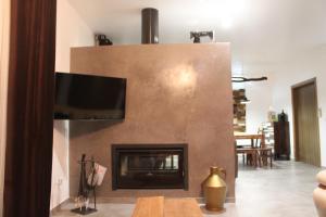 a living room with a fireplace with a flat screen tv at Terras - Agroturismo & Vinhos in Beja