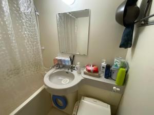 un bagno con lavandino, WC e specchio di Azabujuban Properties 401 - the sanctuary a Tokyo Altre 42 foto