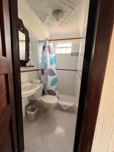 a bathroom with a toilet and a sink at Hotel Makani in Panajachel