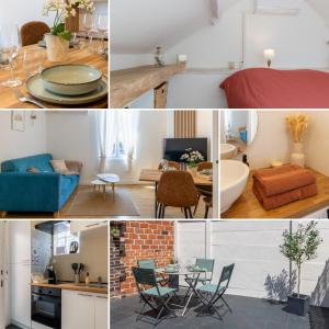 un collage de photos d'un salon et d'une salle à manger dans l'établissement Le Relax - Maison climatisée avec terrasse - Troyes, à Troyes