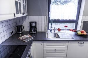 a kitchen counter with a sink and a window at Einfach nur schön in Oberhausen