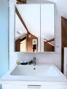 a bathroom with a white sink and a mirror at Duplex Évasion Shanti - à 3 min du Métro in Charenton-le-Pont +24 photos