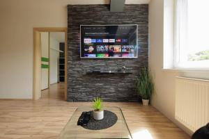 Televízia a/alebo spoločenská miestnosť v ubytovaní Moderný apartmán s vlastným parkovaním v blízkosti prírody TOP