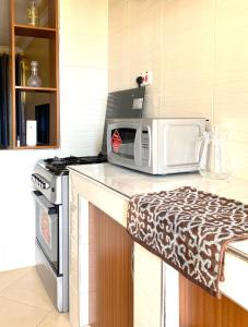 RuiruにあるBethh serviced Apartmentsのキッチン(電子レンジ、コンロ付)