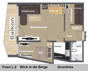 a floor plan of a small apartment with at Harz Fewo Eulennestchen L2 in Altenau