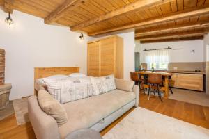 a living room with a couch and a kitchen at Nature Holiday Home in Grižane