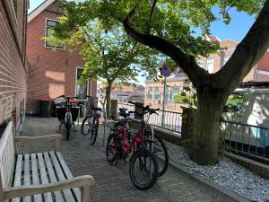 a group of bikes parked next to a bench at Huis van Egmond aan Zee in Egmond aan Zee