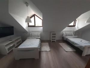 Cette chambre mansardée comprend 2 lits et une télévision. dans l'établissement Casa completa Loredo Beach, à Loredo