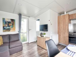 バイルングリースにあるHoliday Home Tiny Haus Kiwi by Interhomeのソファとテレビのあるリビングルーム