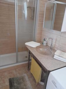 een badkamer met een wastafel en een douche bij Apartment Dunja in Omiš