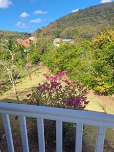 a balcony with a view of a mountain at Résidence les salines in Sainte-Anne