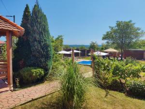 a garden with a swimming pool and some trees at Vila Ana in Donja Ralja