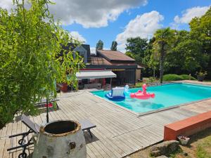 une piscine avec un jouet gonflable dans l'établissement Magnifique Villa privative avec Piscine et Spa pour 15 personnes, à La Tessoualle