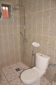 a bathroom with a shower with a toilet in it at Villa Charlotte in Soumaya +10 photos