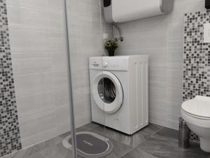 a washing machine in a bathroom with a toilet at Keti House Apartments in Vela Luka