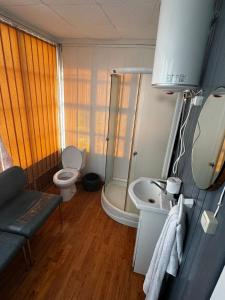 a small bathroom with a toilet and a sink at Vasaras mājiņa pie Rāznas ezera Nr 23 in Ragi