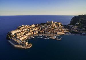 an aerial view of a town on the water at Hotel Mirasole International in Gaeta