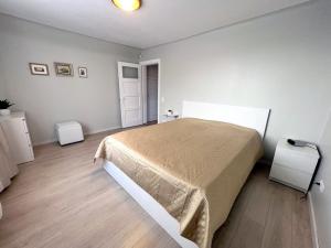 een slaapkamer met een groot bed in een kamer bij Vintage 70 Villa in Šiauliai