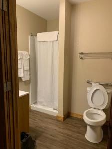 a bathroom with a toilet and a shower at Montauk Lodge in Jadwin +31 photos