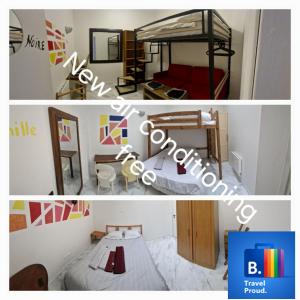 un collage de deux photos d'une chambre et d'un lit dans l'établissement Bed and breakfast chez l'habitant, à Marseille