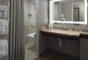 a bathroom with a sink and a mirror at Marriott at the University of Dayton in Dayton +50 photos