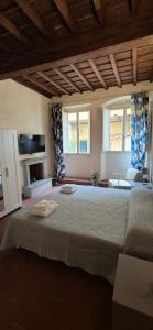 a bedroom with a large bed and a tv at Borgo San Frediano Hideaway in Florence +6 photos