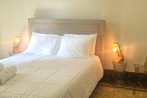 a bedroom with a white bed with two lamps at Beautiful apartment in Casco Viejo, Casa Rio Apt #2 in Panama City