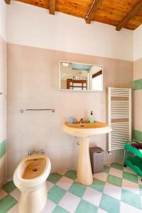 a bathroom with a sink and a toilet and a mirror at Apartment the Fireplace a relax oasis near Florence in Villore +33 photos
