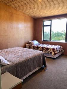 a bedroom with two beds and a window at The Nutshed in Matata +18 photos