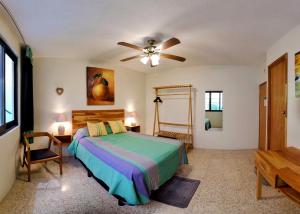a bedroom with a bed and a ceiling fan at Luz Casa de Huespedes in Oaxaca City
