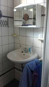 a bathroom with a white sink and a mirror at Ferienhaus Sankt Andreasberg in Sankt Andreasberg