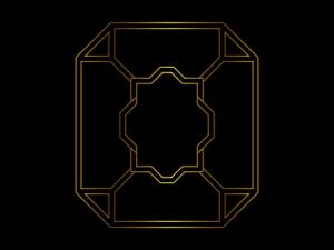 a gold outline hexagon on a black background at THE BLACKTAGON Cozy Room in Frankfurt/Main