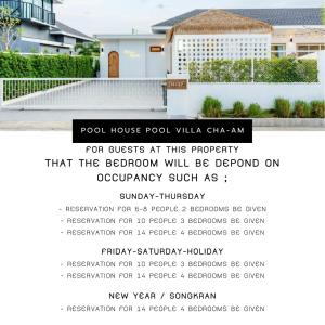Un folleto para una empresa de casas con piscina y chalets. en Pool House Pool Villa Cha-Am, en Cha Am
