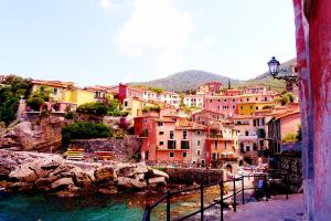 a group of buildings on a hill next to a body of water at Gambero Nero in Tellaro