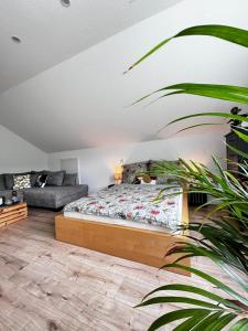 ブラウバッハにあるHaus Johannesのベッドとソファのある寝室