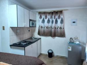Una pequeña cocina con fregadero y estufa. en Ogans guest villa, en Johannesburgo