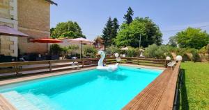 a swimming pool with a swan in the water at BARREAU in Libourne
